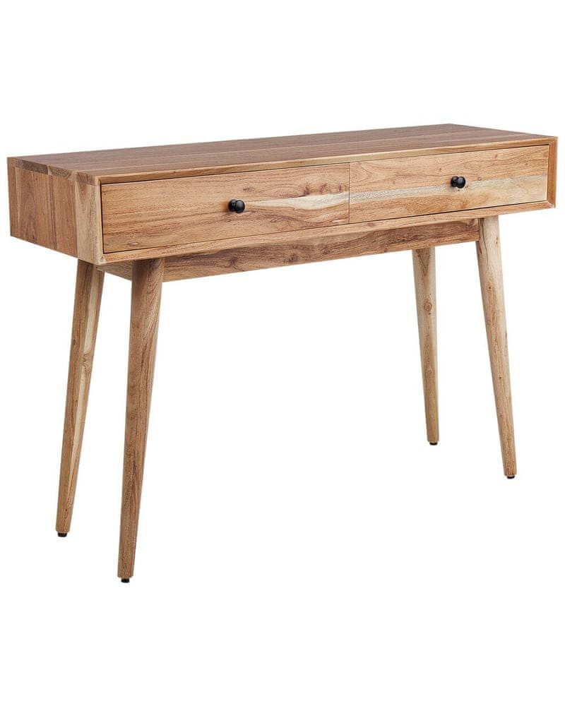 Beliani Konzolový stolík z akáciového dreva s 2 zásuvkami svetlé drevo FULTON